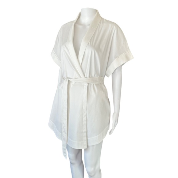 Lafayette148 White Top/Blouse/Tunic Short Sleeve Surplice Neck Wrap Front Large - Picture 16 of 16